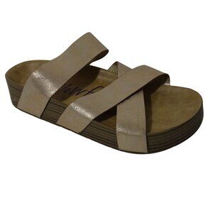 Blowfish Malibu Platform Sandals Women Size 7.5 Gold Metallic Beige Slip-On